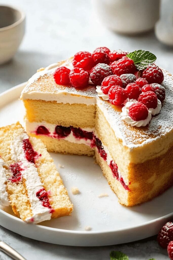 1-2-3-4 Cake with Fresh Raspberry Filling