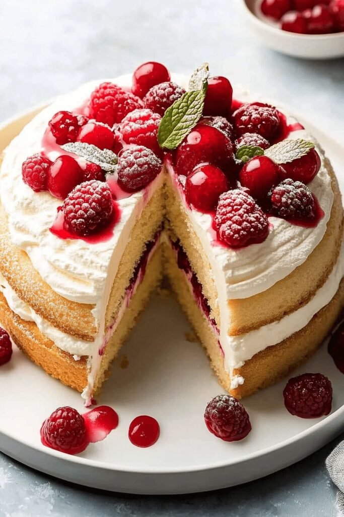 1-2-3-4 cake with raspberries