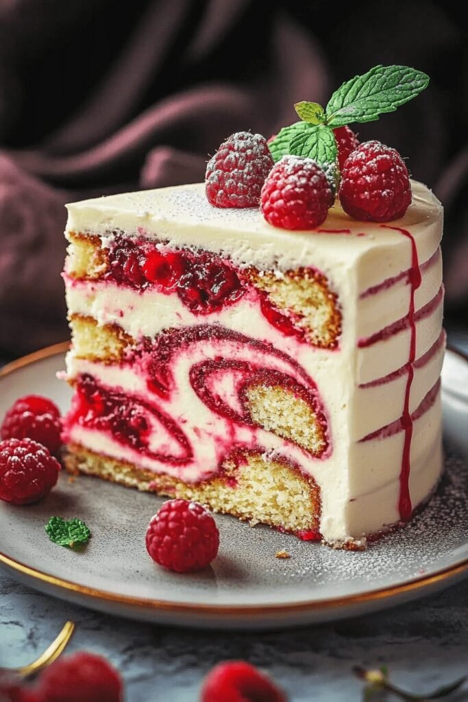 Almond Raspberry Swirl Cake