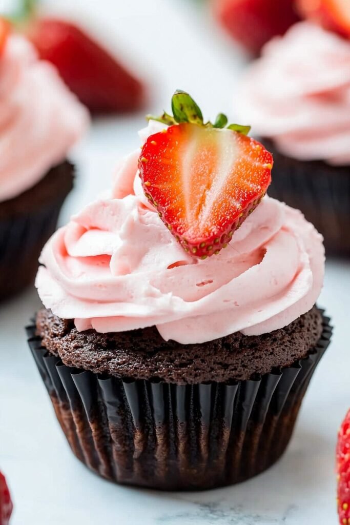 Chocolate Mousse Cupcakes with Whipped Strawberry Cream Cheese Frosting Recipe