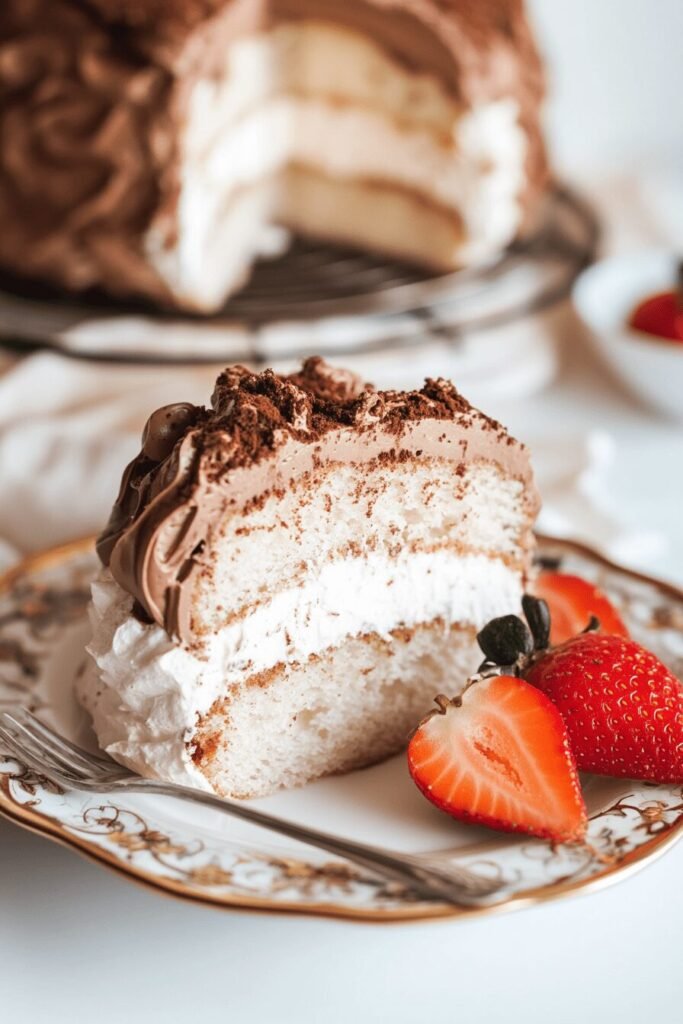 Serving Angel Food Cake with Whipped Chocolate Frosting